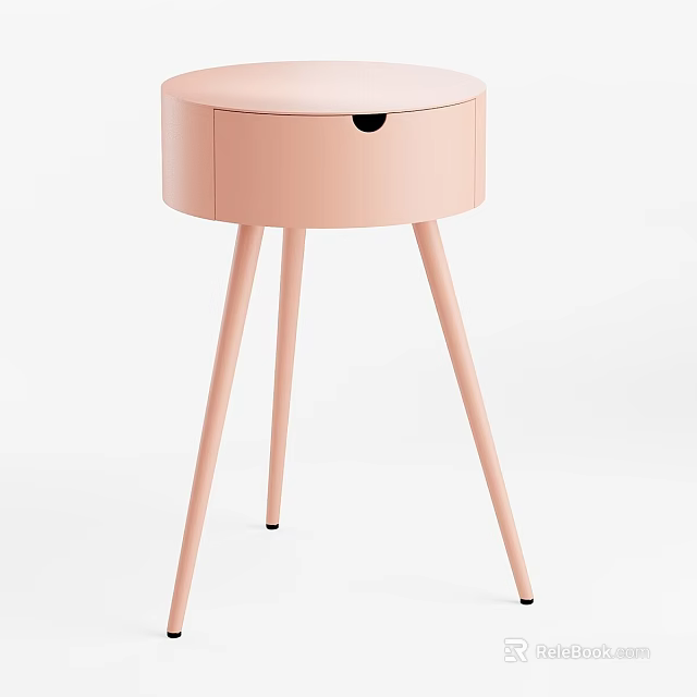 Pink Round Side Table With Single Drawer And Slender Legs 3d model