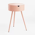 Pink Round Side Table With Single Drawer And Slender Legs 3d model