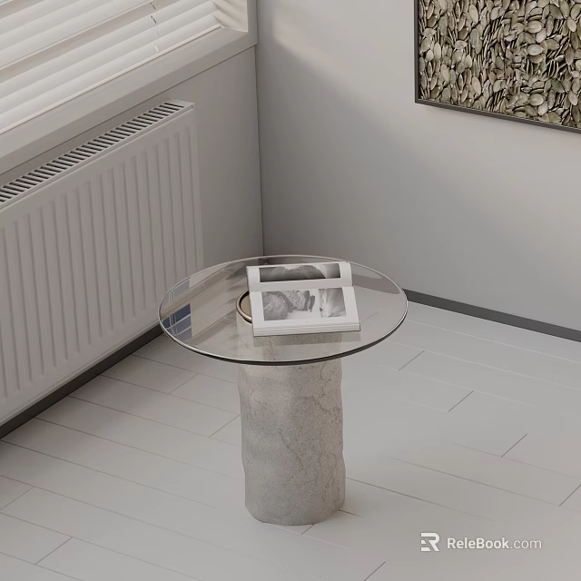 Modern Minimalist Side Table With Glass Top And Marble Column Base 3d model