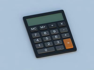 Black Office Appliance Calculator with LCD Display Numeric Keypad Function Buttons and Orange Equals Button 3d model
