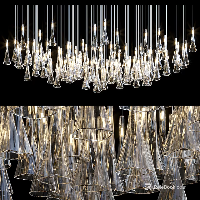 Elegant Modern Glass Chandelier With Multiple Hanging Lights And Contemporary Design 3d model 