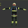 Firefighter Protective Uniform Dark Blue With Yellow Reflective Stripes White Helmet Breathing Apparatus And Boots