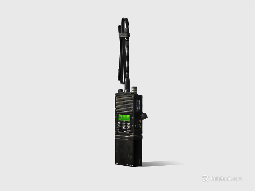 Black Portable Walkie Talkie With Lanyard And Green Display Screen 3d model 