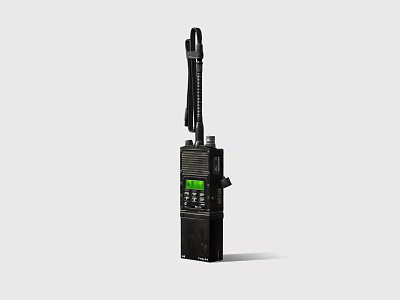 Black Portable Walkie Talkie With Lanyard And Green Display Screen 3d model