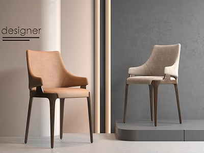 Modern Dining Chairs With Tan Light Beige Curved Backrest And Wooden Legs In Minimalist Space 3d model