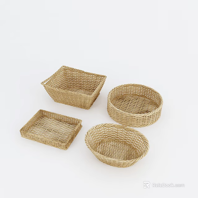 Decorative Handwoven Rattan Baskets Square Round Shapes For Home Storage 3d model