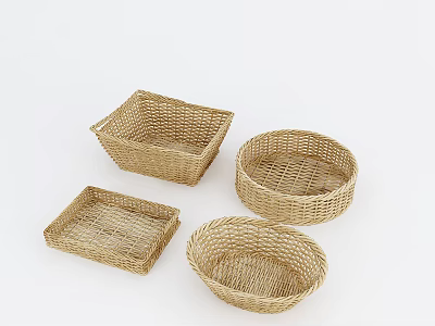 Decorative Handwoven Rattan Baskets Square Round Shapes For Home Storage 3d model