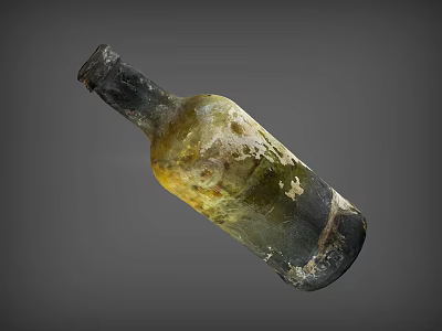 Old Stained Wine Bottle With Yellow And Green Color And Damaged Surface 3d model