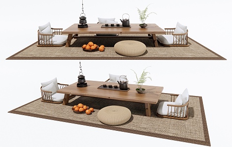 Japanese-style Tatami Tea Table and Chair Tea Table Tea Set Decoration Low Seat Cushion 3d model