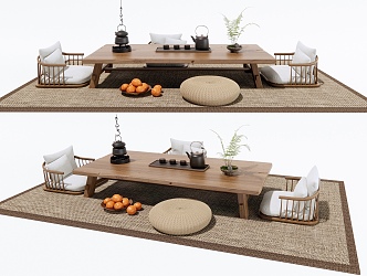 Japanese-style Tatami Tea Table and Chair Tea Table Tea Set Decoration Low Seat Cushion 3d model