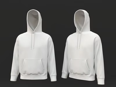 White Hooded Sweatshirt With Long Sleeves And Front Pocket Design 3d model