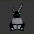 Game Movie Character Rabbit With Black Ears Silver Body Green Eyes Mechanical Design