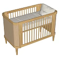Wooden Baby Crib With Modern Design Light Colored Mattress And Fabric Panels