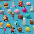 Colorful Cute Animal Toy Figures Collection With Various Shapes And Bright Colors