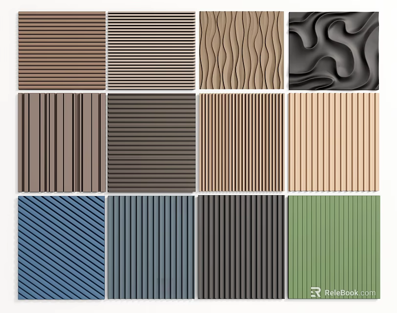 Stylish Wall Panels With Various Textures Patterns And Colors For Home Interior Design 3d model 