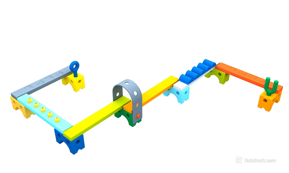 Colorful Kids Play Equipment With Balanced Beam Stepping Stones And Modular Parts 3d model 