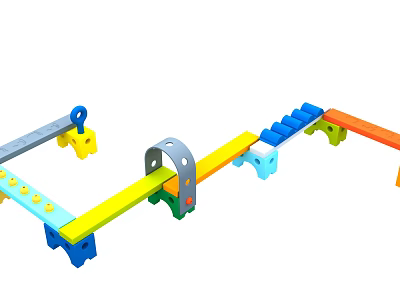 Colorful Kids Play Equipment With Balanced Beam Stepping Stones And Modular Parts 3d model