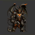 Muscular Demon Man With Curved Horns Bat Wings Fiery Accents And Chain Weapon
