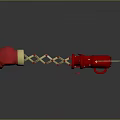 Shiny Red Decorative Ornament With Gold Chain And Multiple Linked Red Parts