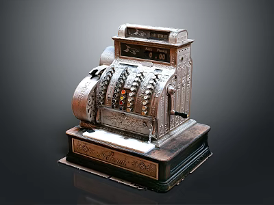 Vintage Cash Register Design With Ornate Metal Body And Mechanical Buttons 3d model