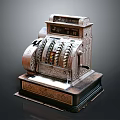 Vintage Cash Register Design With Ornate Metal Body And Mechanical Buttons