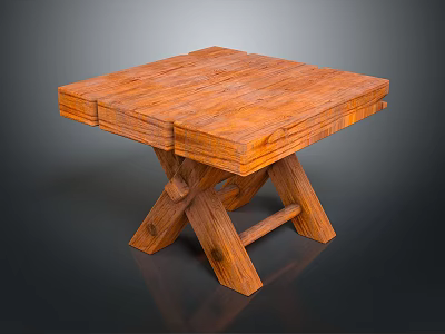 Rustic Wooden Table With Square Top And Crossed Legs Natural Design 3d model