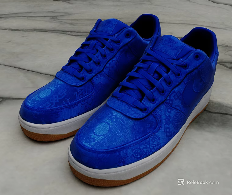 Stylish Blue Lace Up Patterned Sneakers With White And Brown Sole Casual Design 3d model 