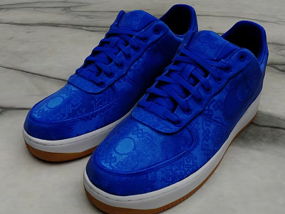 Stylish Blue Lace Up Patterned Sneakers With White And Brown Sole Casual Design 3d model