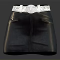 Stylish Dark Skirt With White Belt Ornate Buckle And Side Pockets