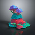 Wood Stone Mushroom Decorative Sculpture Featuring Colorful Low Poly Design And Green Leaves
