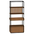 Modern Multi Layer Storage Shelf With Metal Frame Wooden Shelves Decorative Slats And Bottom Cabinet