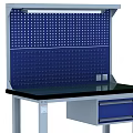 Practical Functional Workbench With Blue Perforated Board Top Light Black Tabletop And Blue Drawer 3d model