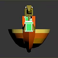 3D Model Render of Mario Character on Orange Boat with Green Blocks