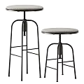 Bar Stools with Adjustable Height Black Metal Frame and Gray Padded Seat for Kitchen Countertop