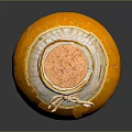 Orange Ceramic Jar With Cork Stopper Twine Tied Glossy Surface On Black Background