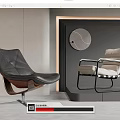 Black Leather And Beige Striped Leisure Chairs With Wooden Metal Frames In Modern Interior