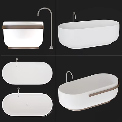 Contemporary White Freestanding Bathtub With Metal Accents And Elegant Design 3d model