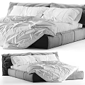 Comfortable Double Bed With White Bed Sheets Soft Duvet And Fluffy Pillows 3d model
