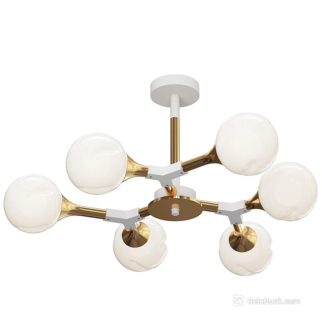 Modern Decorative Ceiling Light Featuring White Spherical Lampshades And Gold White Frame 3d model 