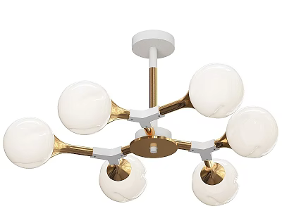 Modern Decorative Ceiling Light Featuring White Spherical Lampshades And Gold White Frame 3d model