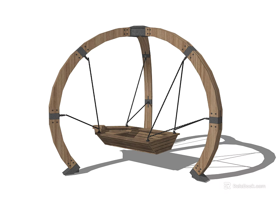 Wooden Playground Swing Equipment With Arched Frame And Boat Shaped Seat 3d model 