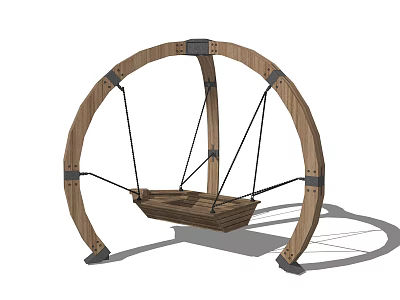 Wooden Playground Swing Equipment With Arched Frame And Boat Shaped Seat 3d model