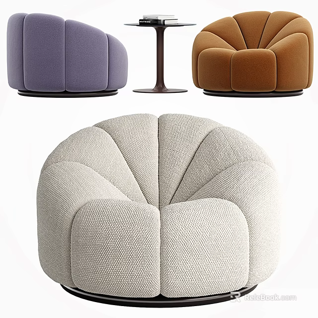 Leisure Sofa Set with Purple Brown Beige Upholstered Curved Design for Living Room 3d model 