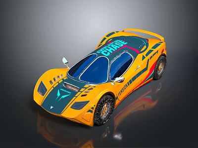 Yellow Sports Car With Colorful Graphics Chase Lettering Streamlined Body Large Wheels And Dynamic Design 3d model