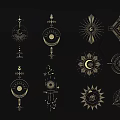 Golden Geometric Patterns And Mystical Symbols Wall Decor With Sun Moon Stars