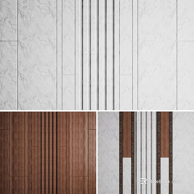 Modern Wall Paneling Design With Marble And Wooden Panels For Interior Decor 3d model 