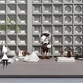 Modern Decorative Ornament Set With Sculptures Ceramic Pieces And Display Shelf Arrangement