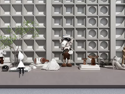 Modern Decorative Ornament Set With Sculptures Ceramic Pieces And Display Shelf Arrangement 3d model