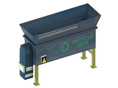 Industrial Recycle Material Handling Equipment With Hopper Conveyor And Warning Sign Stand 3d model