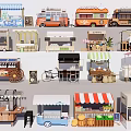 Mall Shops With Various Food Beverage Retail Stalls Carts Awnings And Different Designs